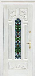 Дверной витражный блок филенчатый со стеклянной вставкой и багетом ДВ-690