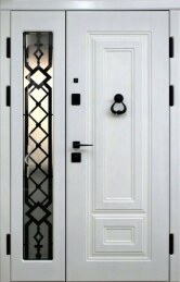 Дверь входная двустворчатая с окном элитная в дом в классическом стиле ДВ-2